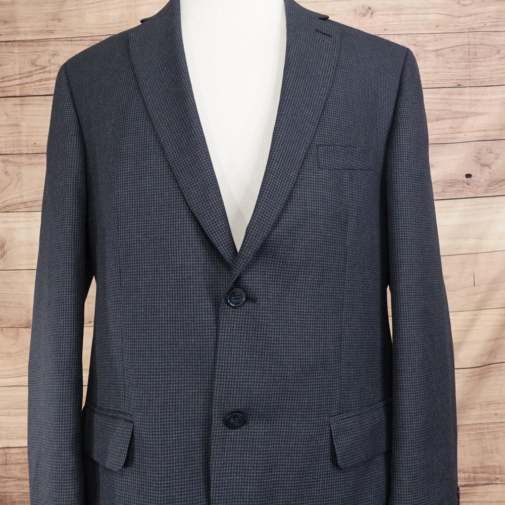 Club Room Blazer Mens 42L Blue Check Polyester Viscose Sport Coat 2 Button